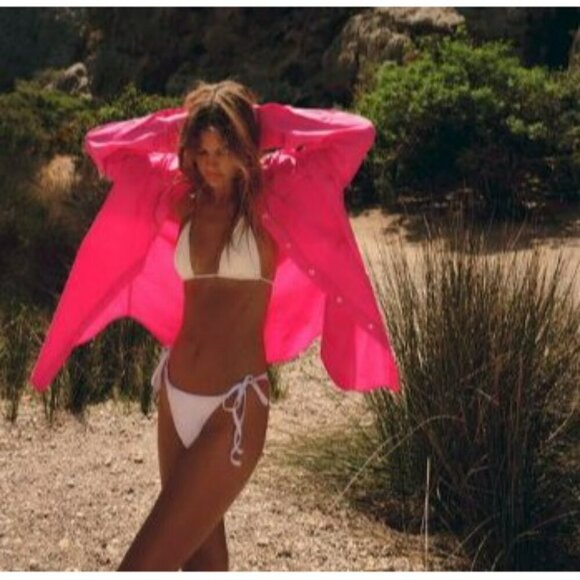 Zara Hot Pink Oversized Long Sleeves Button Down Shirt Size XSmall - Picture 2 of 13